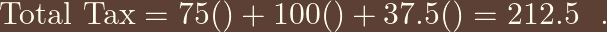 \[\text{Total Tax} = 75 (\text{Взносы}) + 100 (\text{НДС}) + 37.5 (\text{Прибыль}) = 212.5 \text{ млн руб.}\]